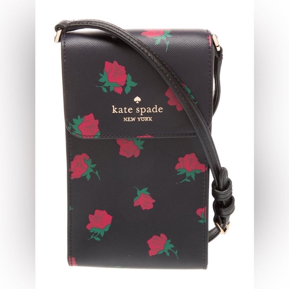 Kate Spade New York Black Floral Crossbody Phone Bag 🌹 NWOT